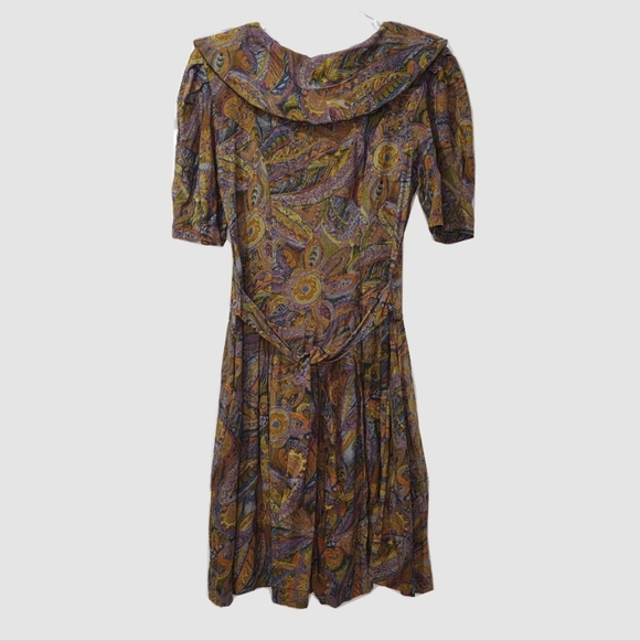 Vtg Romper Dress Tie-Back Cotton Paisley Multicolor Button Down Cottagecore S - Picture 9 of 10